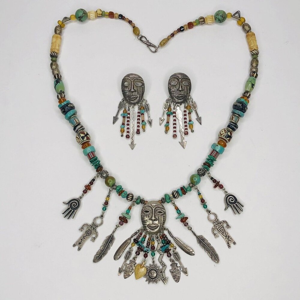 Robert Shields SPIRIT Necklace Earrings Sterling Silver Turquoise Southwestern - Picture 6 of 11